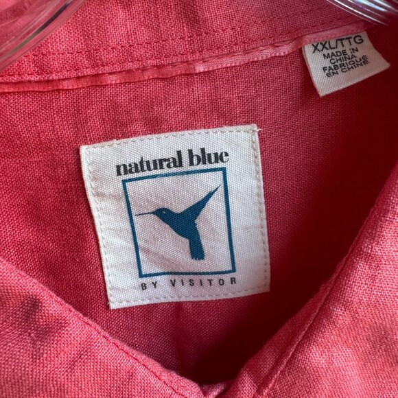 Natural Blue by Visitor Short Sleeve Button Up Collared Linen Shirt Size XXL - Picture 3 of 8